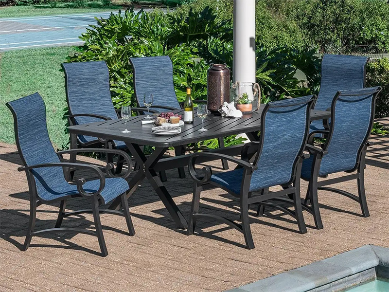 Solstice åldrad brons aluminium med sele 7 delar matsalsset (84X42 tum matbord)